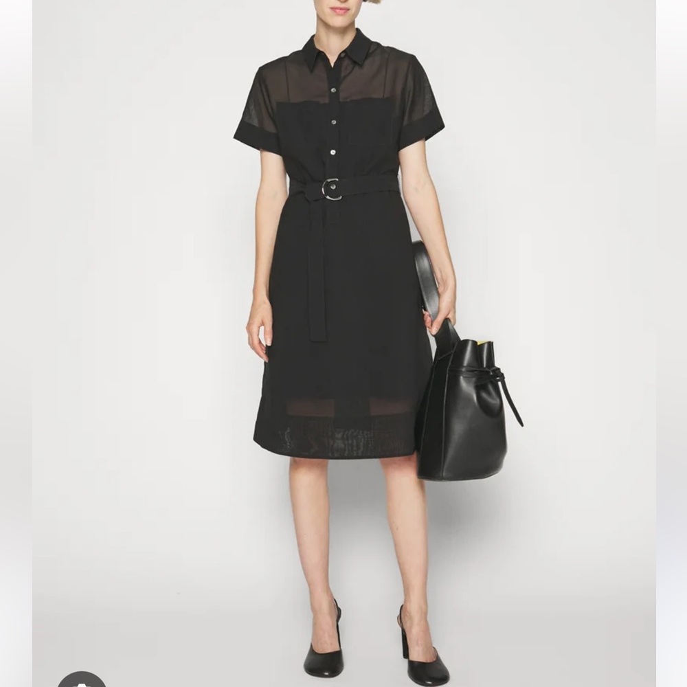 Theory Short-Sleeve Belted Layered Shirtdress